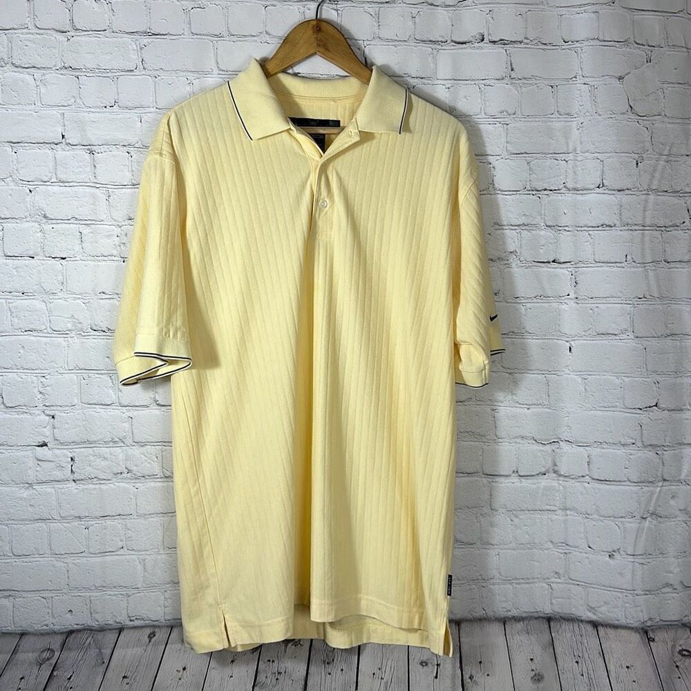 Nike Golf Fit Dry Mens Yellow Ribbed Golf Polo shirt Size L Large Short Sleeve